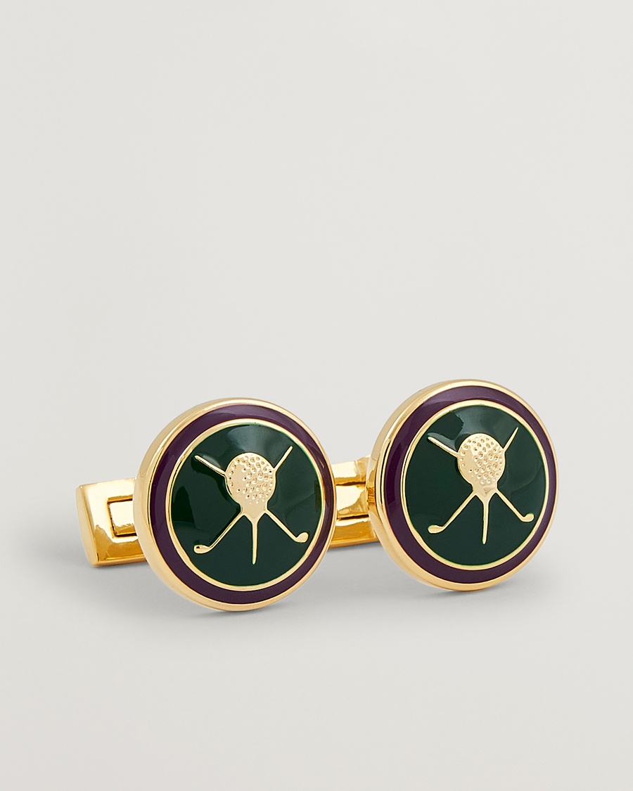 Heren | Zwarte stropdas | Skultuna | Cuff Links Golf Gold/Green