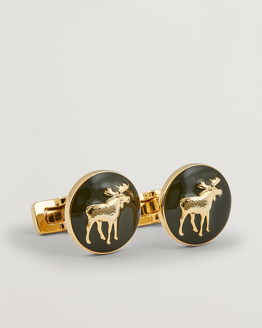 Heren | Zwarte stropdas | Skultuna | Cuff Links Hunter The Moose Gold/Green
