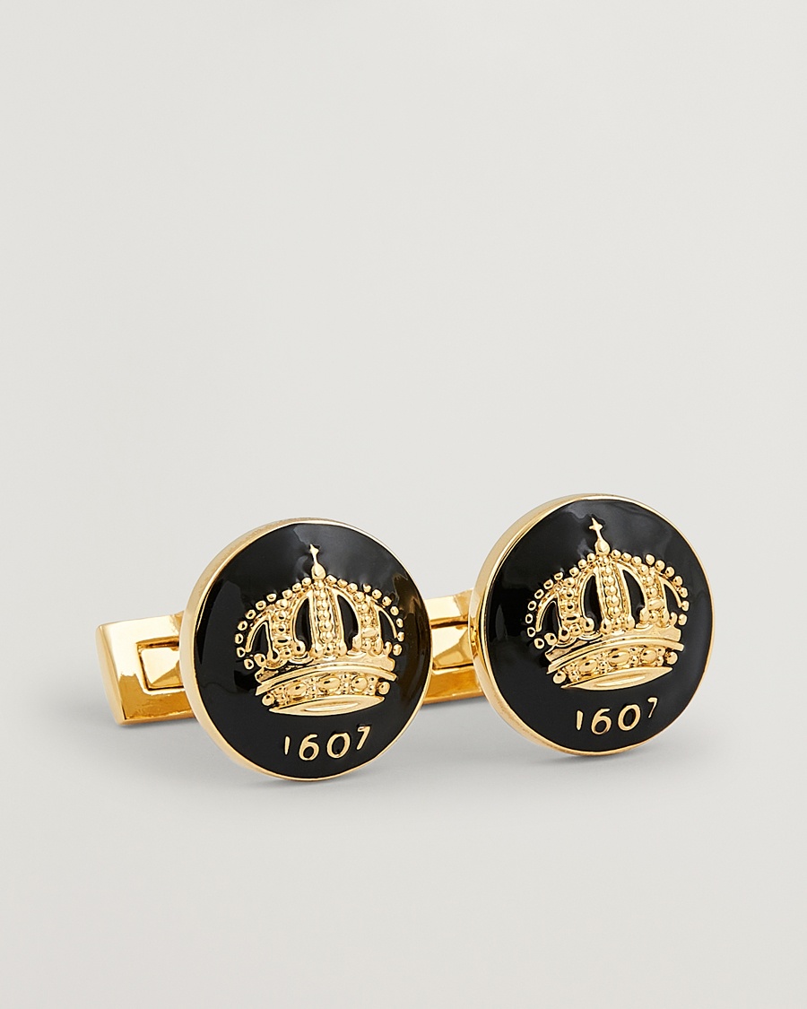 Heren | Zwarte stropdas | Skultuna | Cuff Links The Crown Gold/Baroque Black