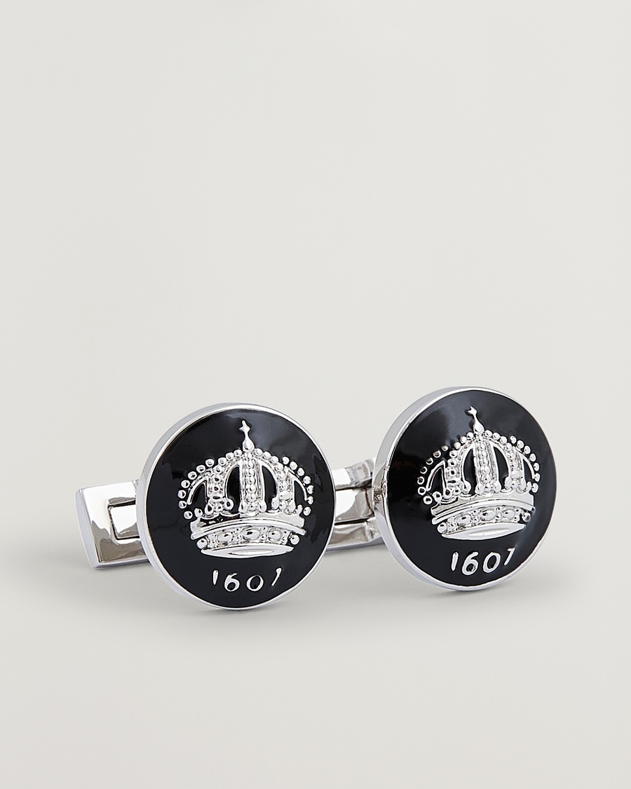 Heren | Zwarte stropdas | Skultuna | Cuff Links The Crown Silver/Baroque Black