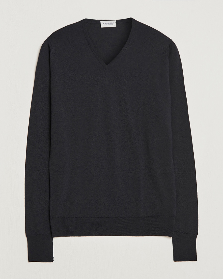 John Smedley Bobby Extra Fine Merino V-Neck Pullover Black – Zwart
