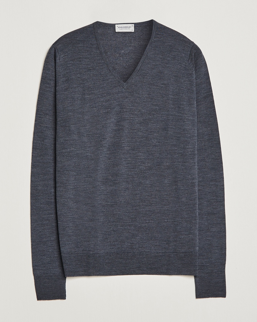John Smedley Bobby Extra Fine Merino V-Neck Pullover Charcoal – Grijs