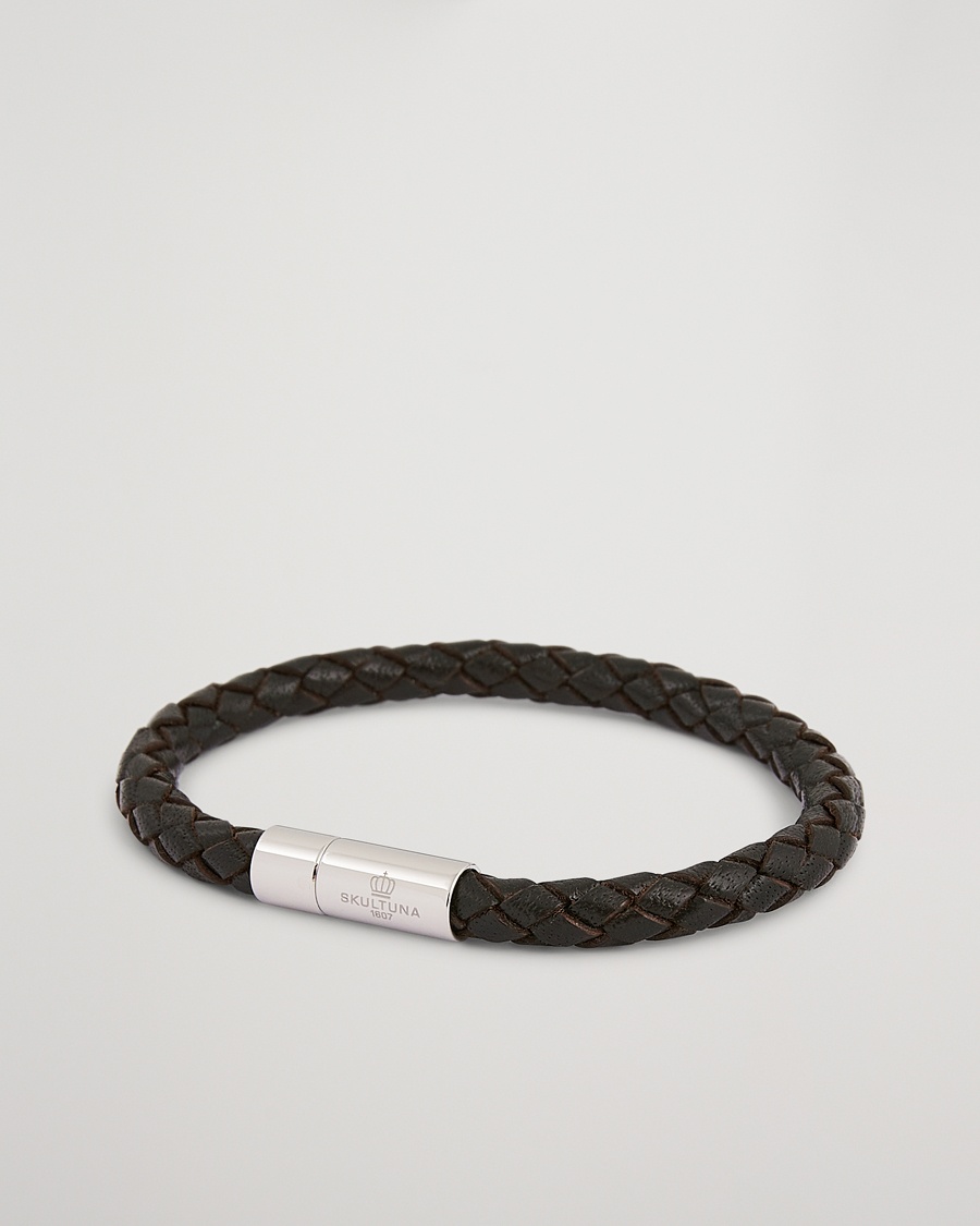 Skultuna One Row Leather Bracelet Dark Brown Steel – Bruin