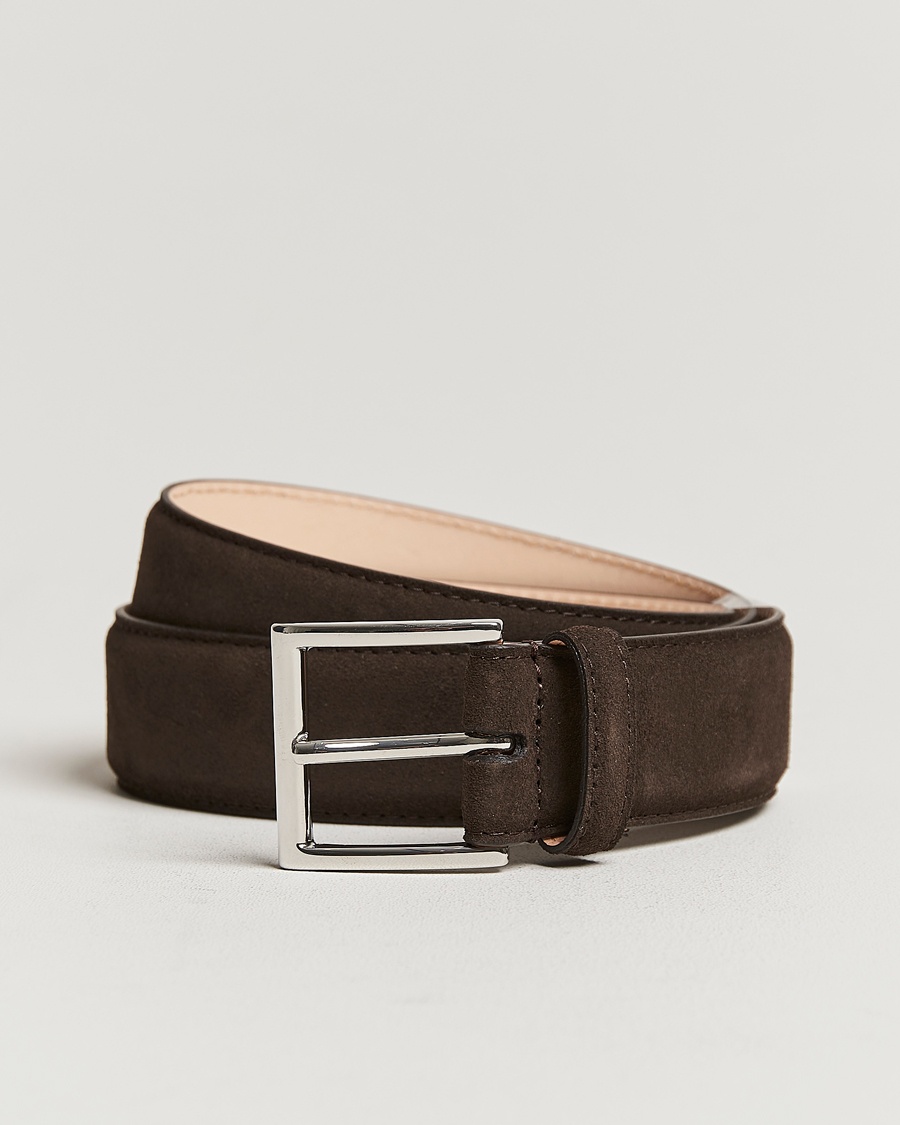Crockett & Jones Belt 3,2 cm Dark Brown Suede – Bruin