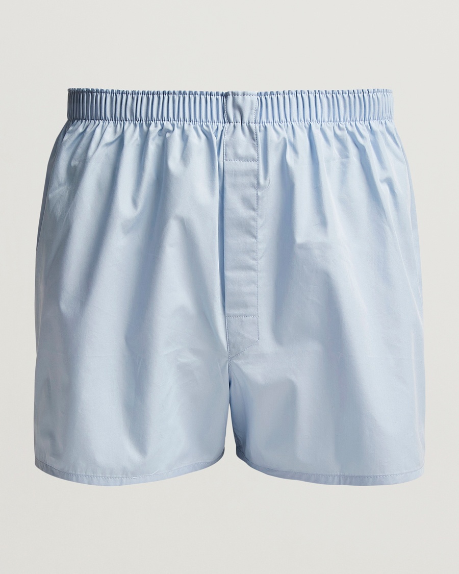 Heren | Best of British | Sunspel | Classic Woven Cotton Boxer Shorts Plain Blue