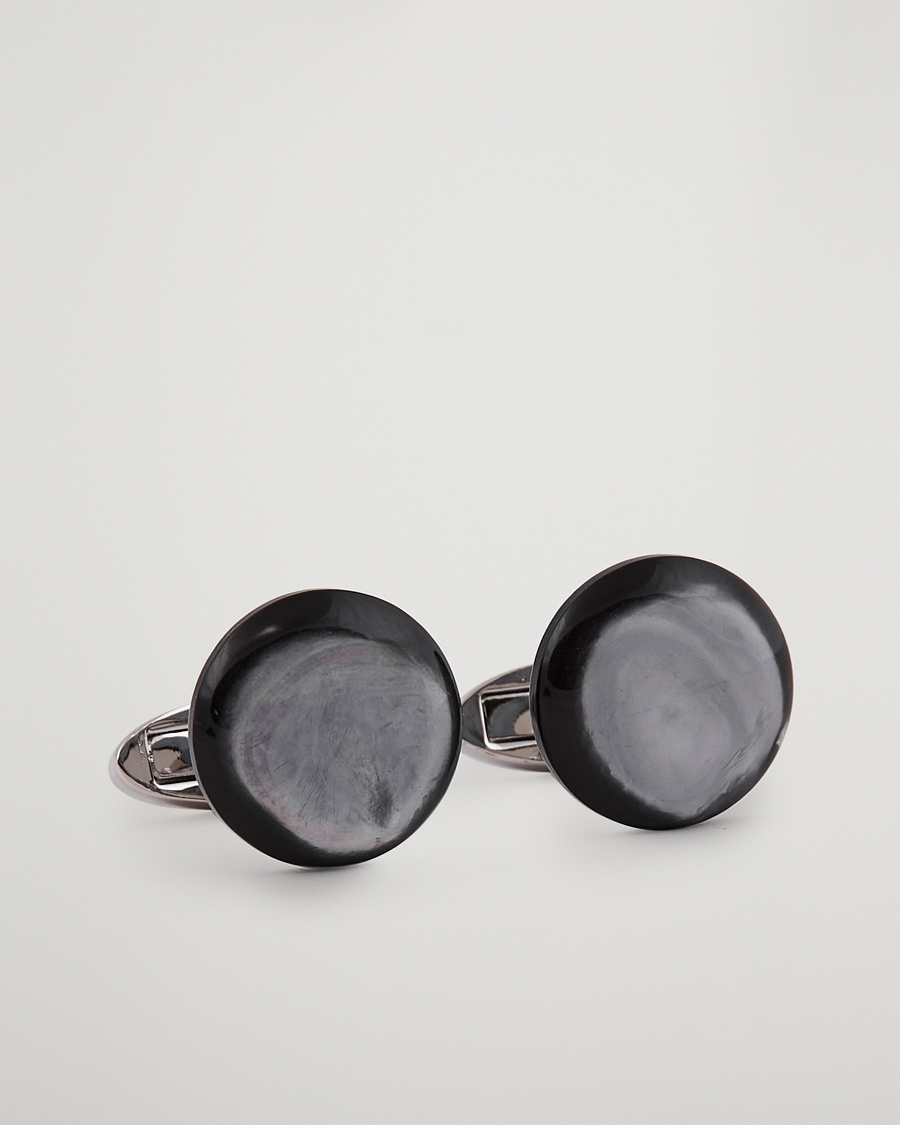 Heren | Zwarte stropdas | Stenströms | Mother of Pearl Cufflink Grey