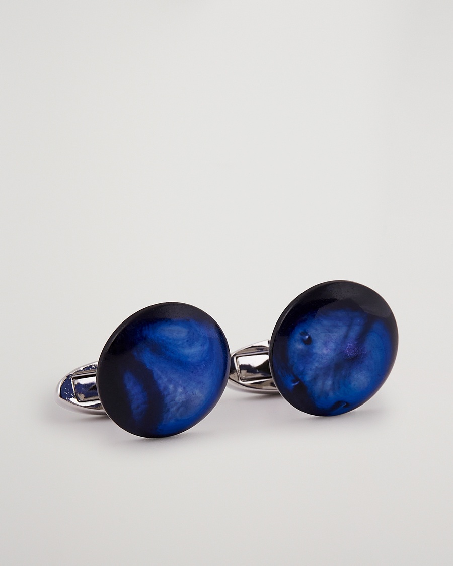 Heren | Zwarte stropdas | Stenströms | Mother of Pearl Cufflink Dark Blue