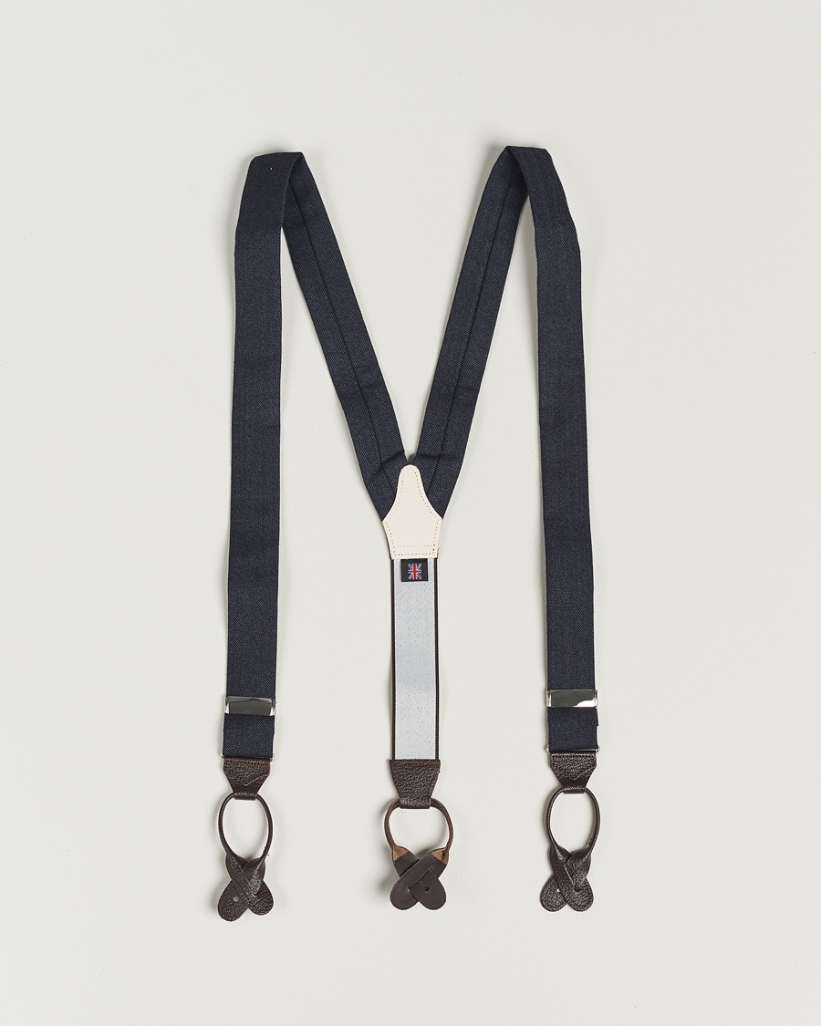 Albert Thurston Herringbone Braces 40mm Dark Blue – Blauw