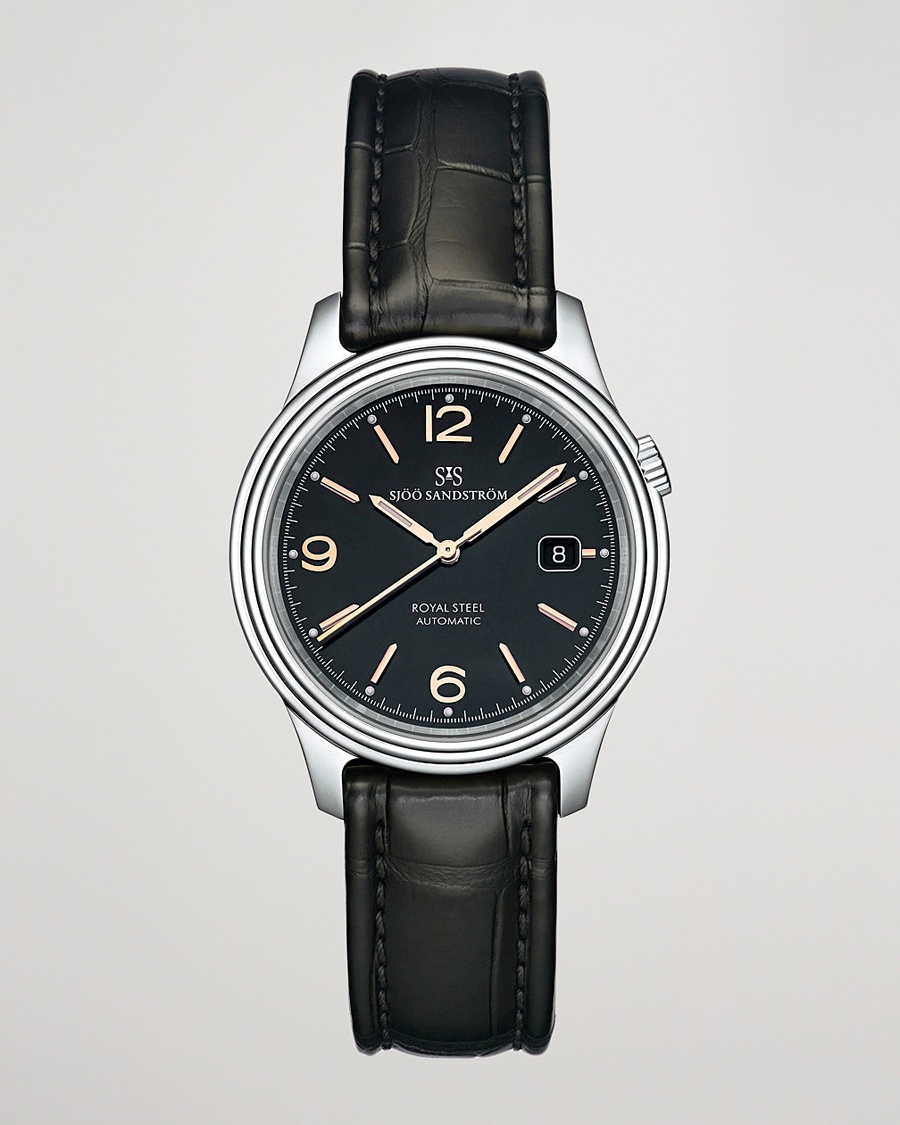 Heren | Tijdloze klassiekers | Sjöö Sandström | Royal Steel Classic 41mm Black and Black Alligator