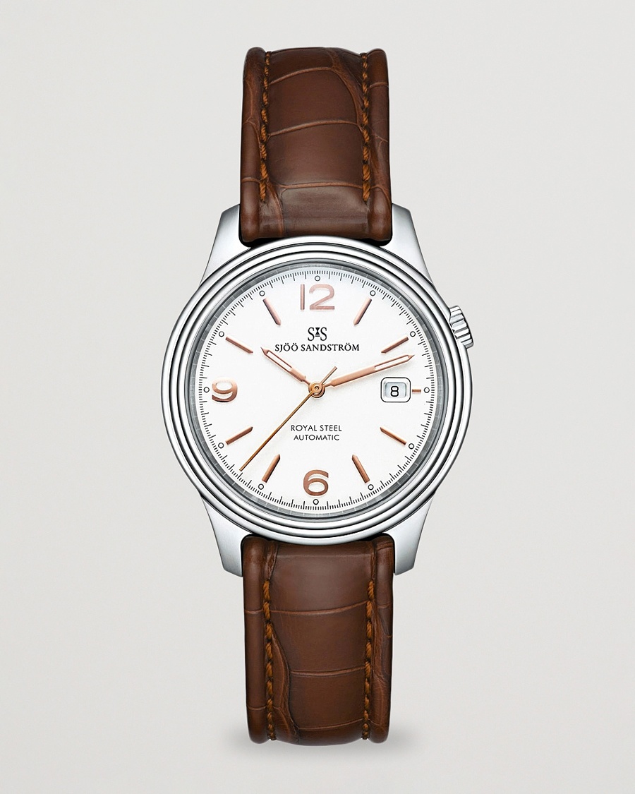 Sjöö Sandström Royal Steel Classic 41mm Ivory and Brown Alligator – Bruin