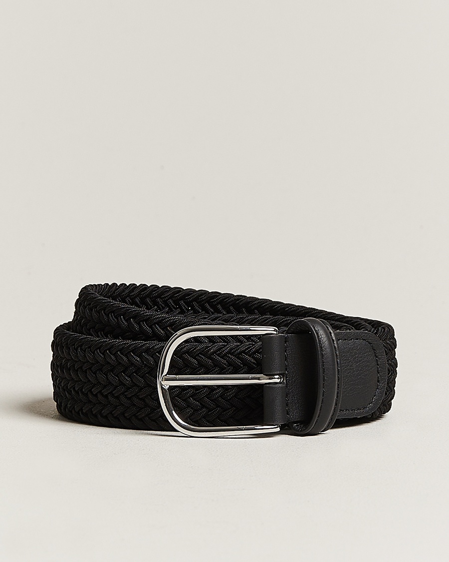 Anderson's Stretch Woven 3,5 cm Belt Black – Zwart