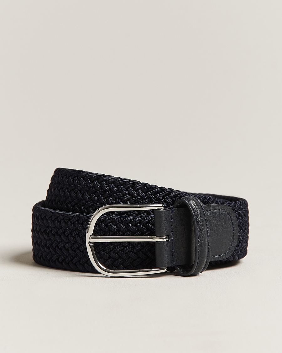 Anderson's Stretch Woven 3,5 cm Belt Navy – Blauw