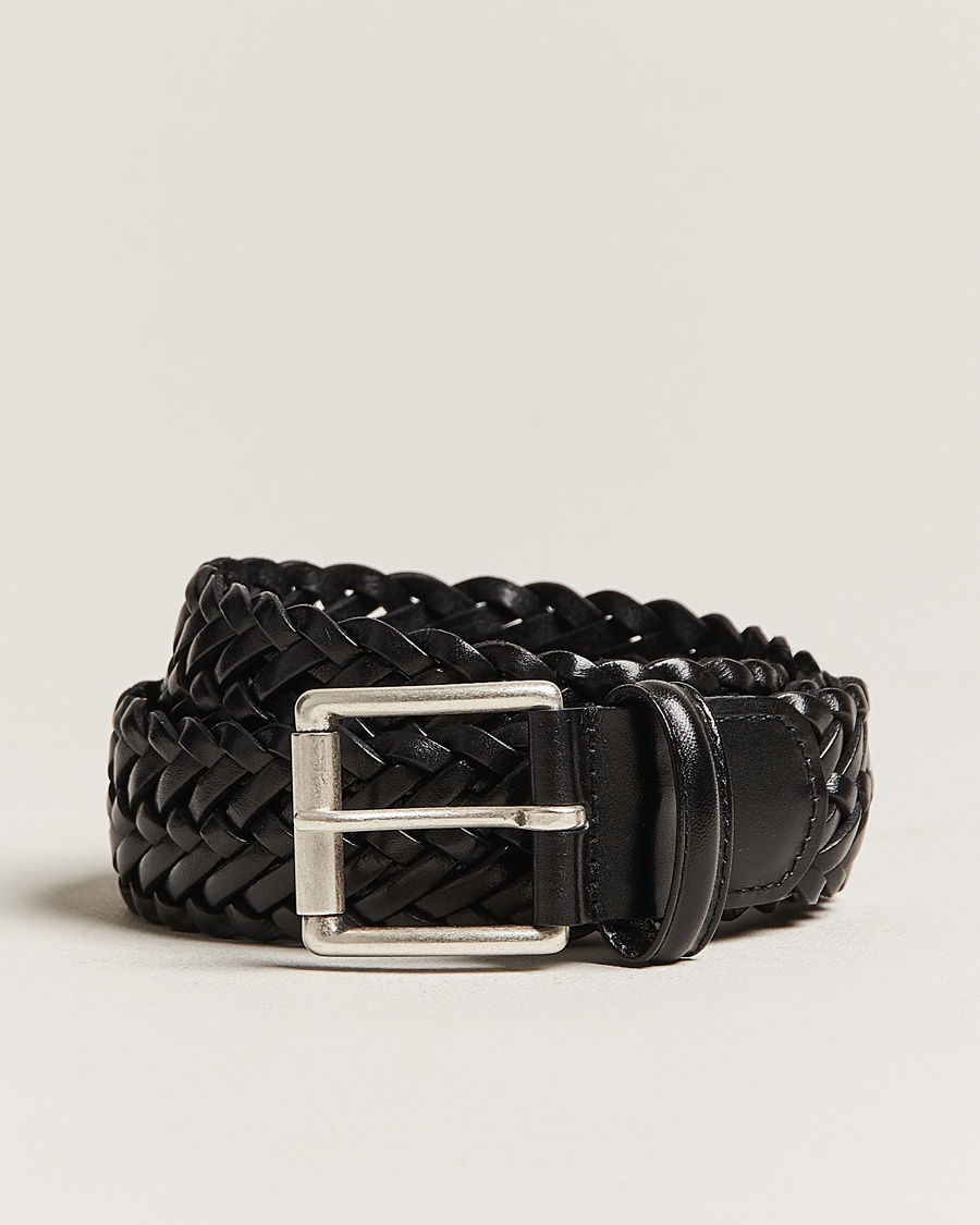 Anderson's Woven Leather 3,5 cm Belt Tanned Black – Zwart