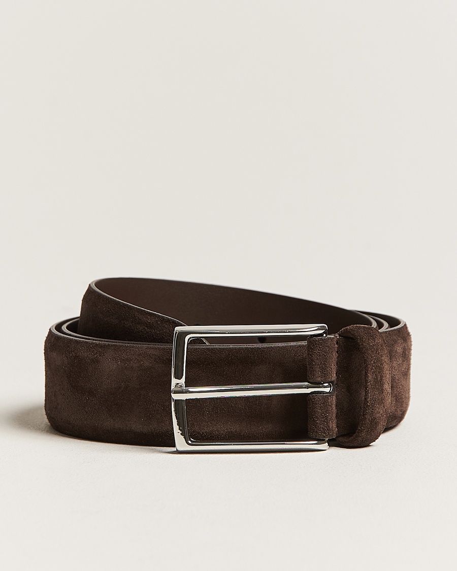 Anderson's Calf Suede 3,5 cm Belt Dark Brown – Bruin