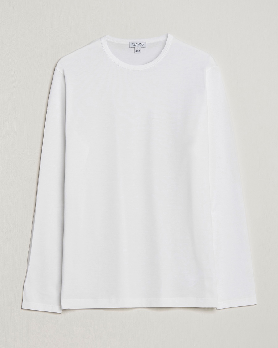 Sunspel Long Sleeve Crew Neck Cotton Tee White – Wit