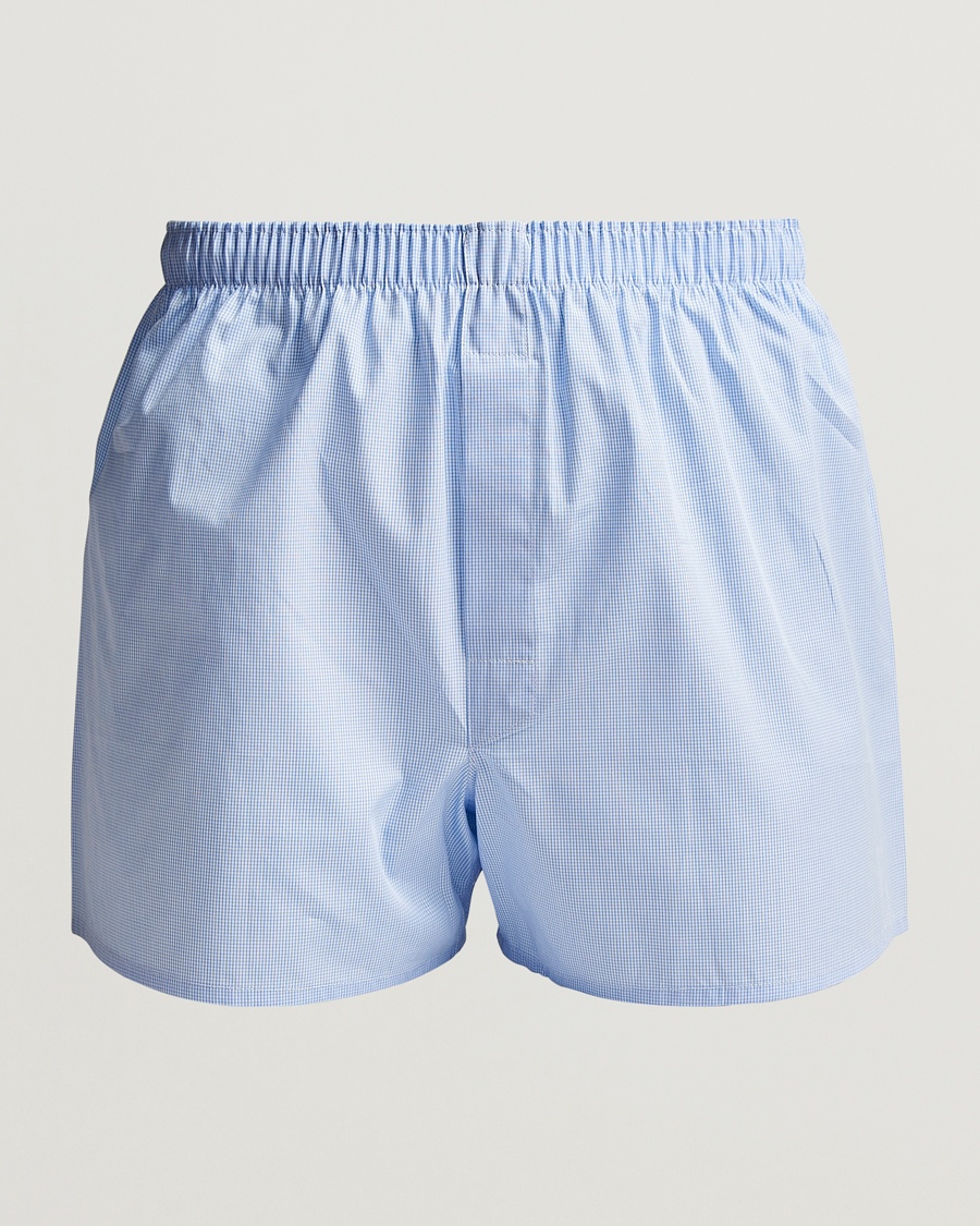 Sunspel Classic Woven Cotton Boxer Shorts Light Blue Gingham – Blauw
