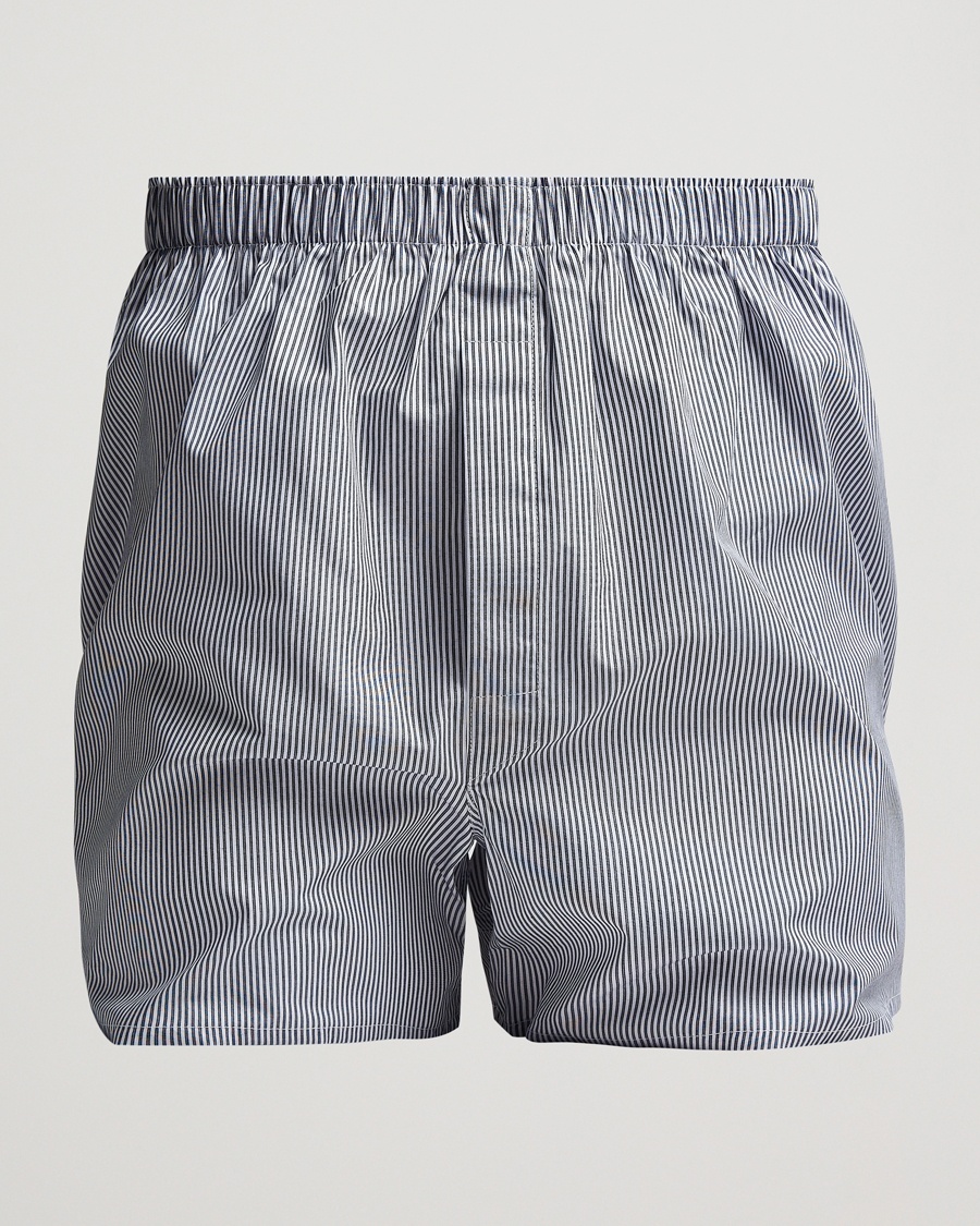Sunspel Classic Woven Cotton Boxer Shorts White/Light Blue – Blauw