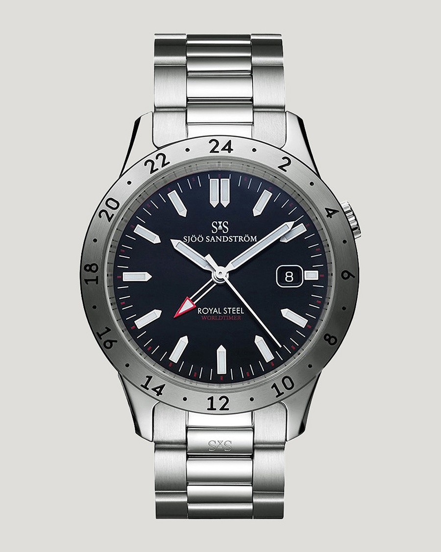 Sjöö Sandström Royal Steel Worldtimer 41mm Black with Steel – Zilver