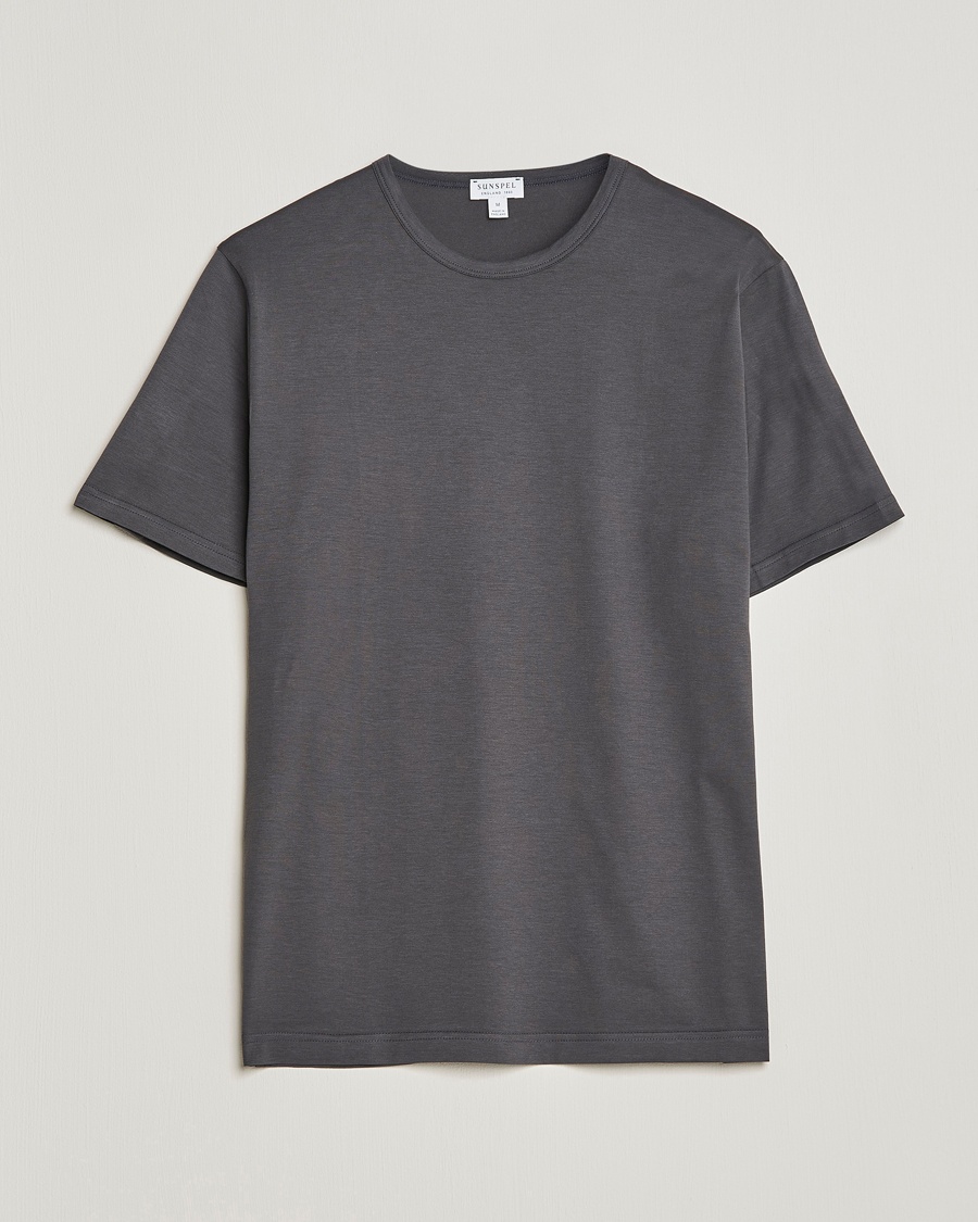 Heren | | Sunspel | Crew Neck Q82 Cotton T-Shirt Charcoal