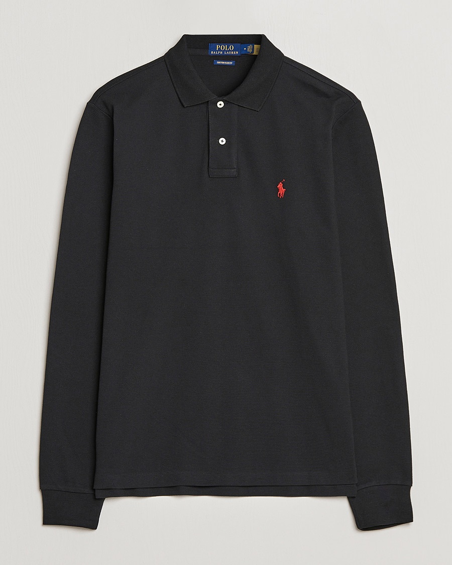Polo Ralph Lauren Custom Slim Fit Long Sleeve Polo Polo Black – Zwart