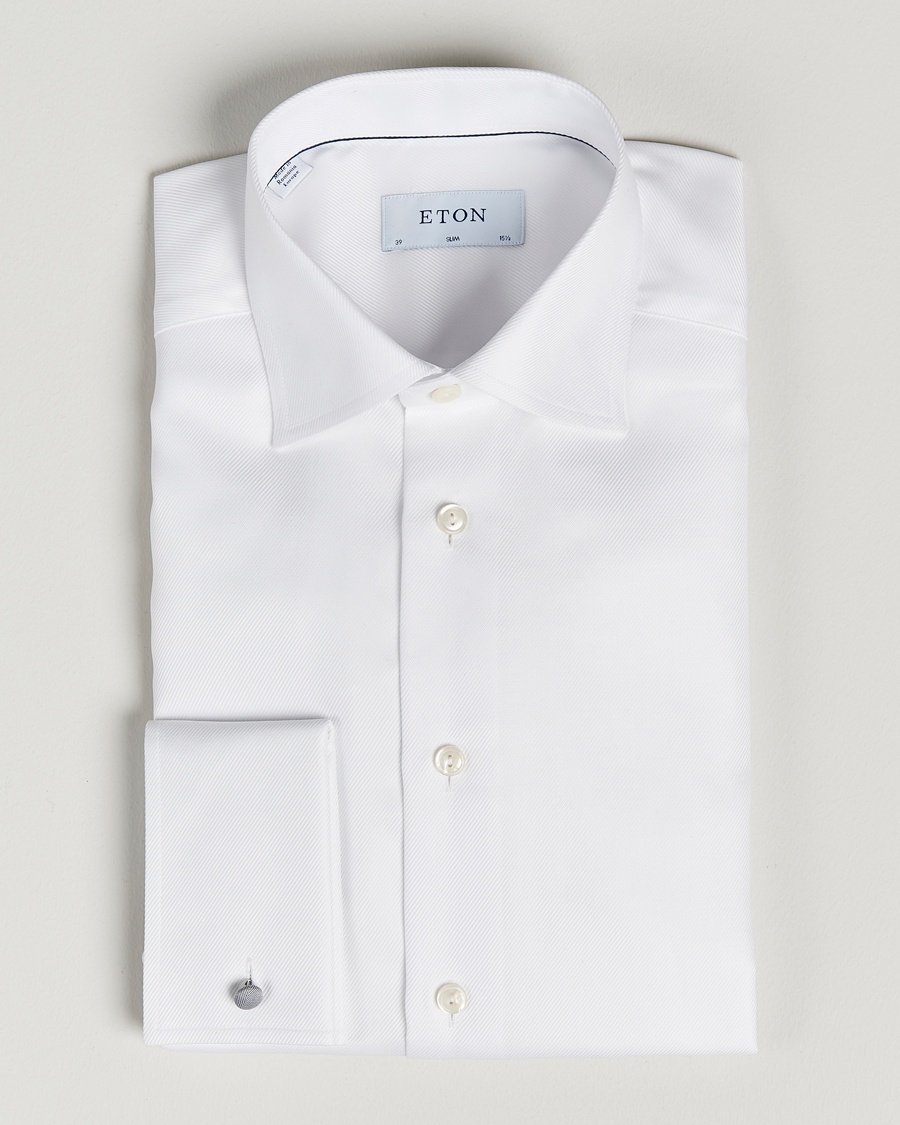 Eton Slim Fit Twill Double Cuff Shirt White – Wit