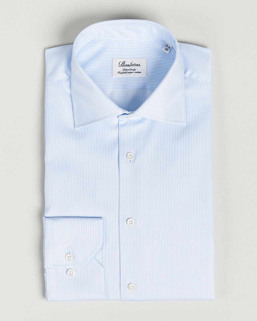 Heren | | Stenströms | Fitted Body Thin Stripe Shirt White/Blue