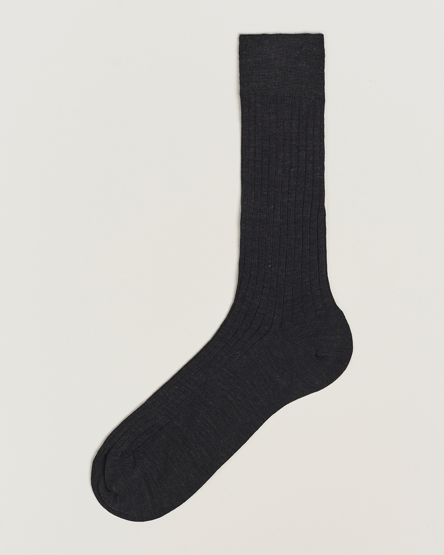 Bresciani Wool/Nylon Ribbed Short Socks Anthracite – Grijs
