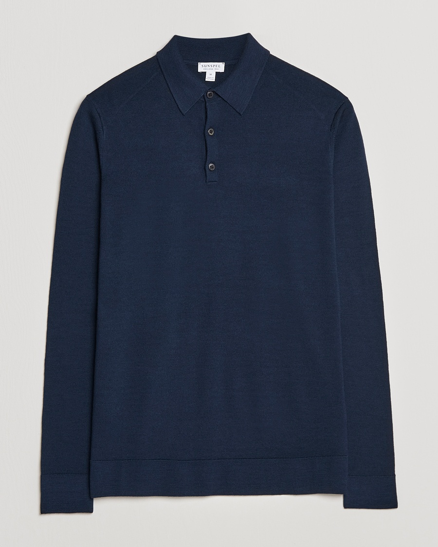 Sunspel Long Sleeve Polo Navy – Blauw