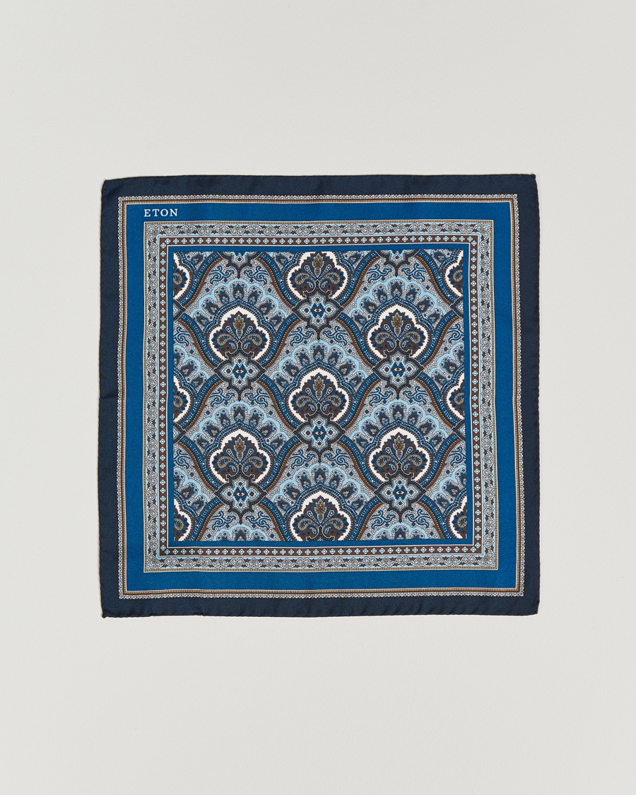 Eton Silk Paisley Print Pocket Square Blue – Blauw