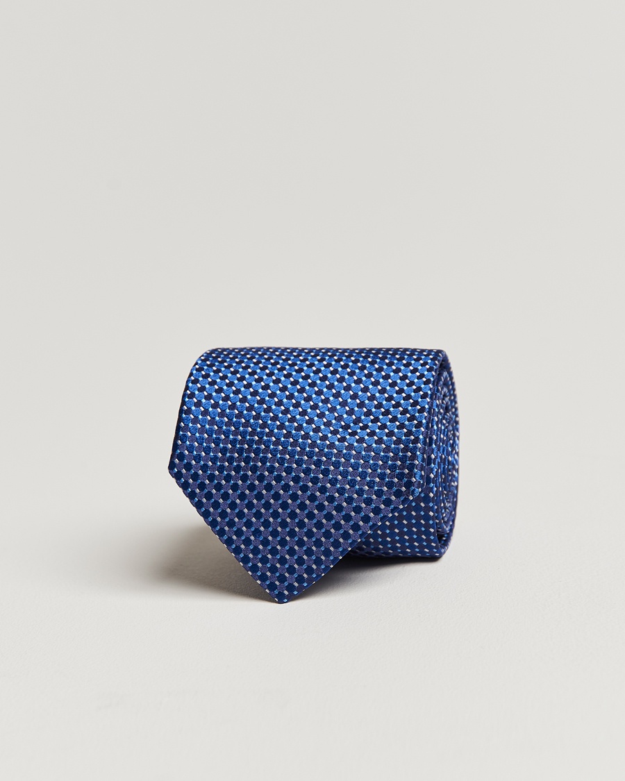 Eton Silk Geometric Weave Tie Navy – Blauw