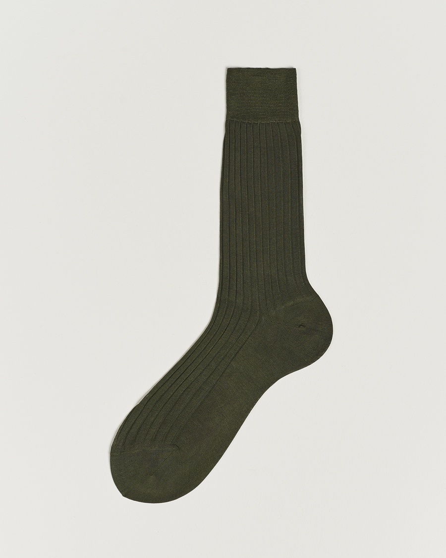 Bresciani Cotton Ribbed Short Socks Olive Green – Groen