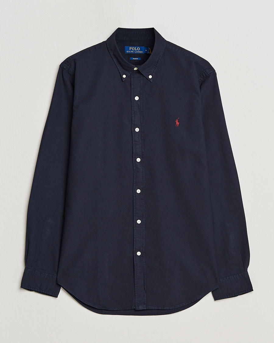 Polo Ralph Lauren Slim Fit Garment Dyed Oxford Shirt Navy – Blauw