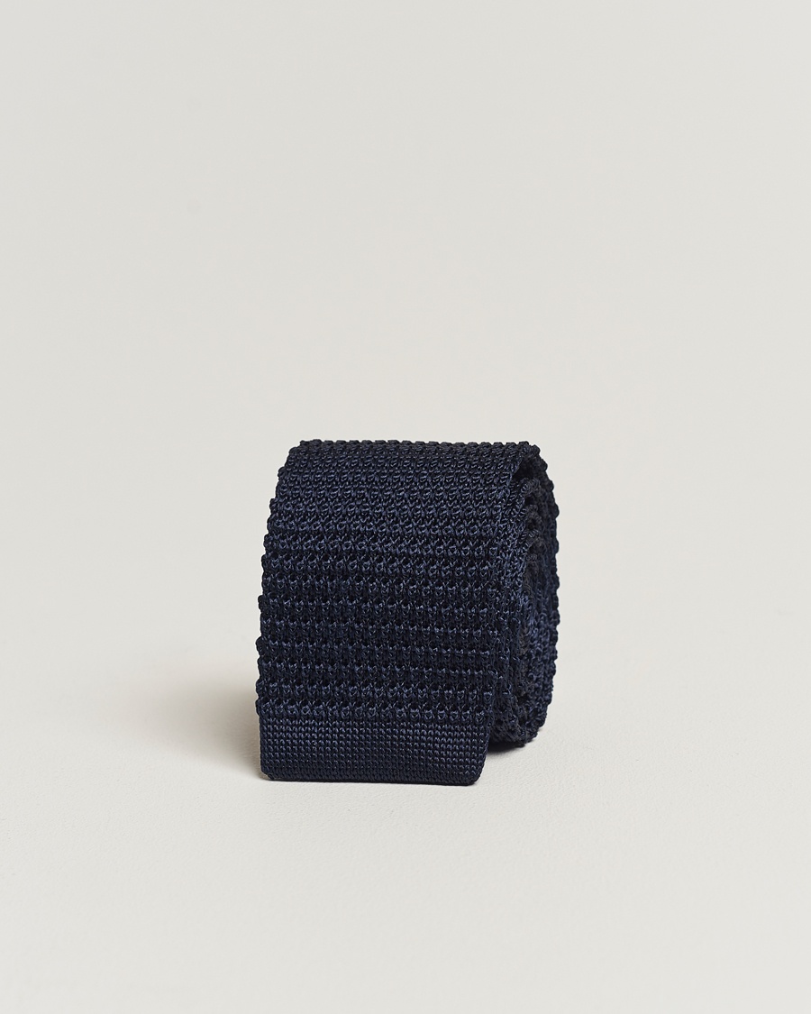 Amanda Christensen Knitted Silk Tie 6 cm Navy – Blauw