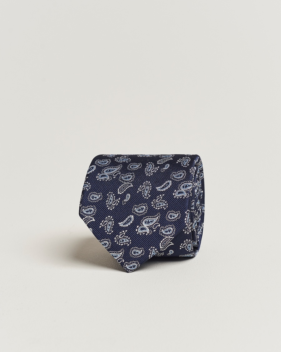 Amanda Christensen Paisley Woven Silk Tie 8 cm Navy – Blauw