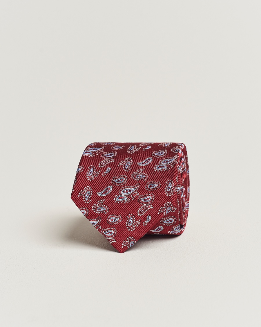 Heren | Donker pak | Amanda Christensen | Paisley Woven Silk Tie 8 cm Wine Red