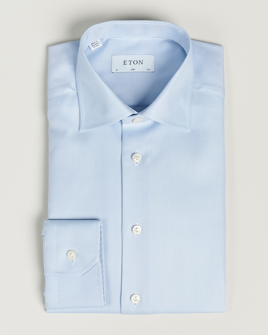 Eton Slim Fit Textured Twill Shirt Blue – Blauw