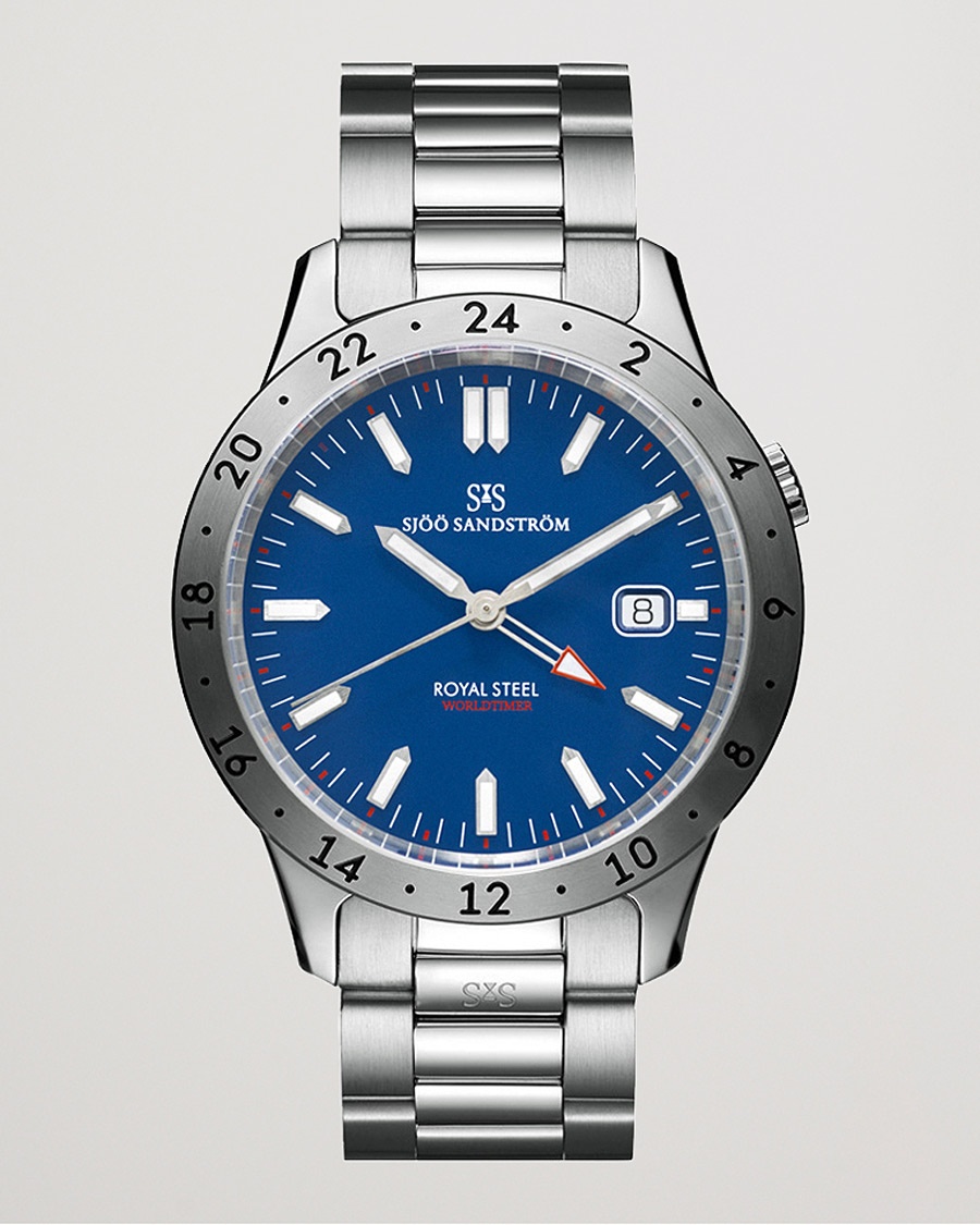 Sjöö Sandström Royal Steel Worldtimer 41mm Blue with Steel – Blauw