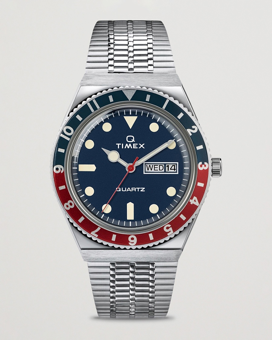 Timex Q Reissue 1979 Silver/Blue Dial – Zilver