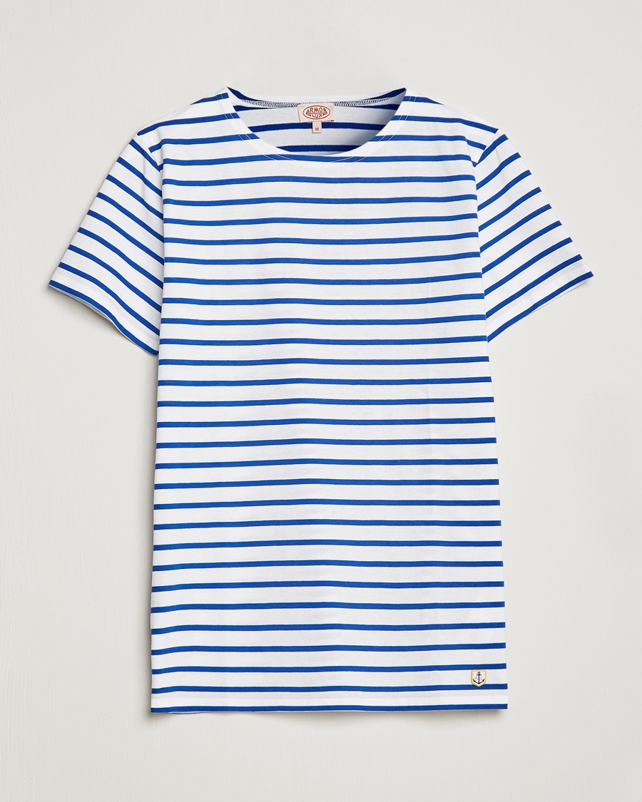 Heren | Basics | Armor-lux | Hoëdic Boatneck Héritage Stripe T-shirt White/Blue