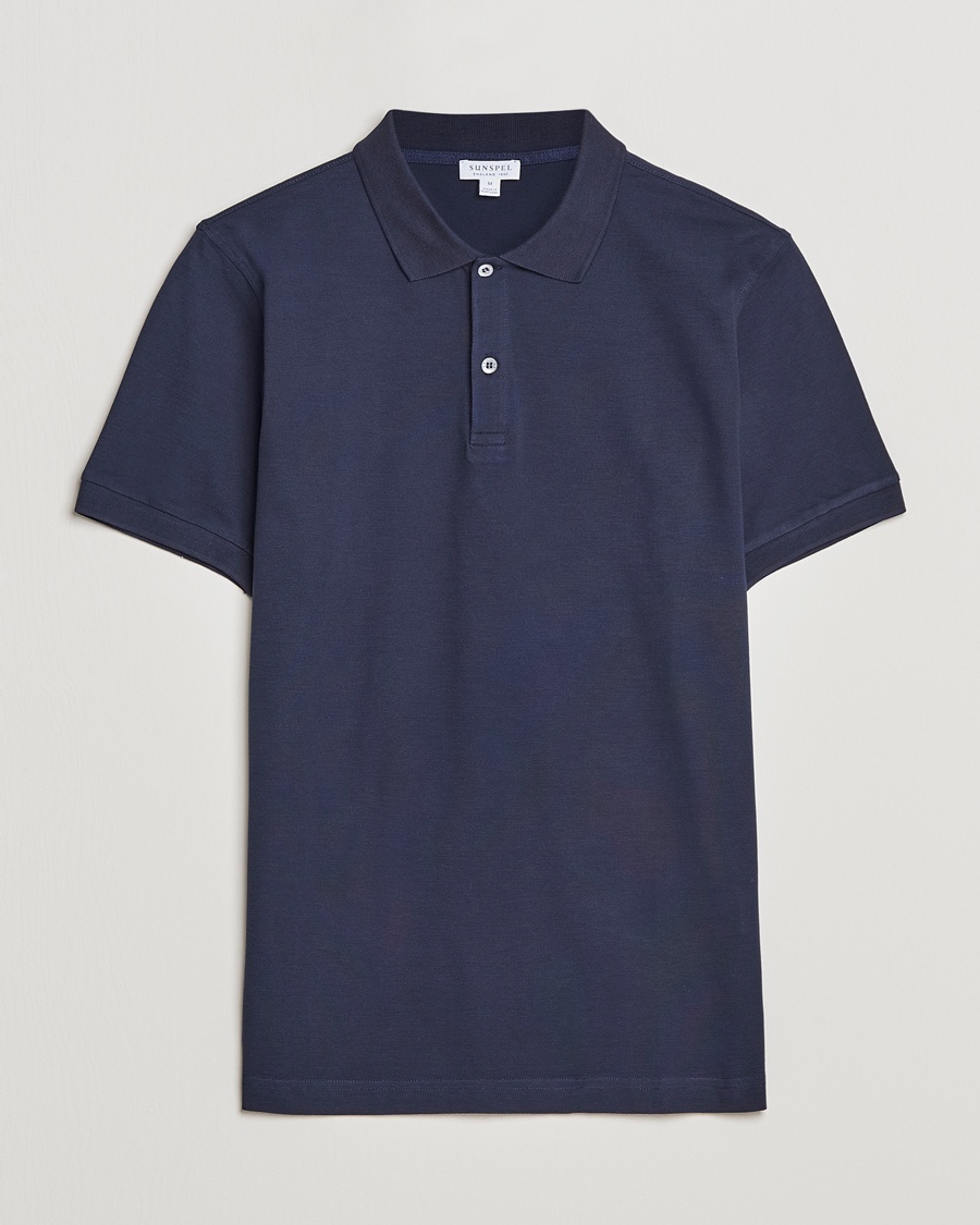 Sunspel Short Sleeve Pique Polo Navy – Blauw