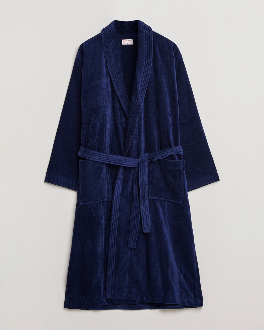 Derek Rose Cotton Velour Gown Navy – Blauw
