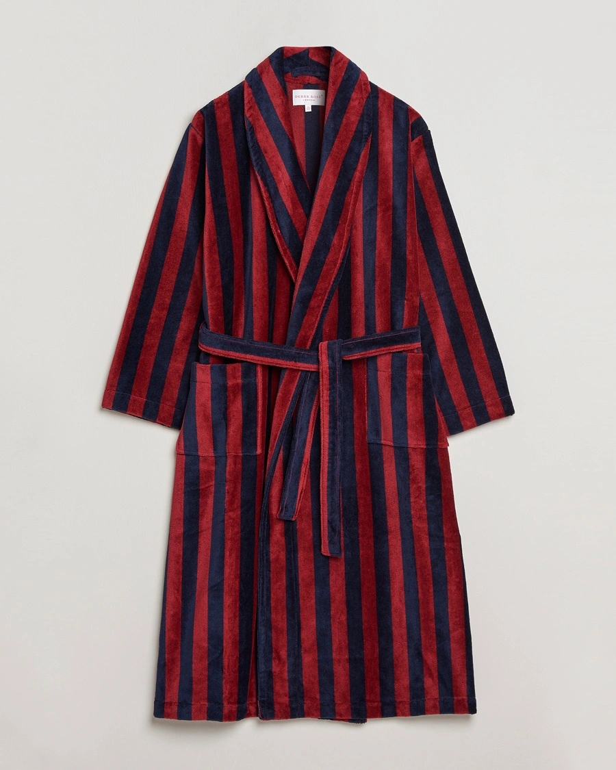 Derek Rose Cotton Velour Striped Gown Red/Blue – Blauw