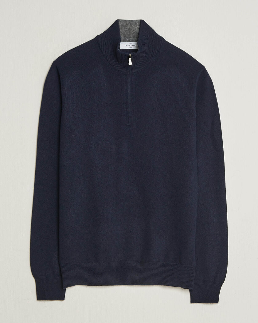Gran Sasso Wool/Cashmere Half Zip Navy – Blauw