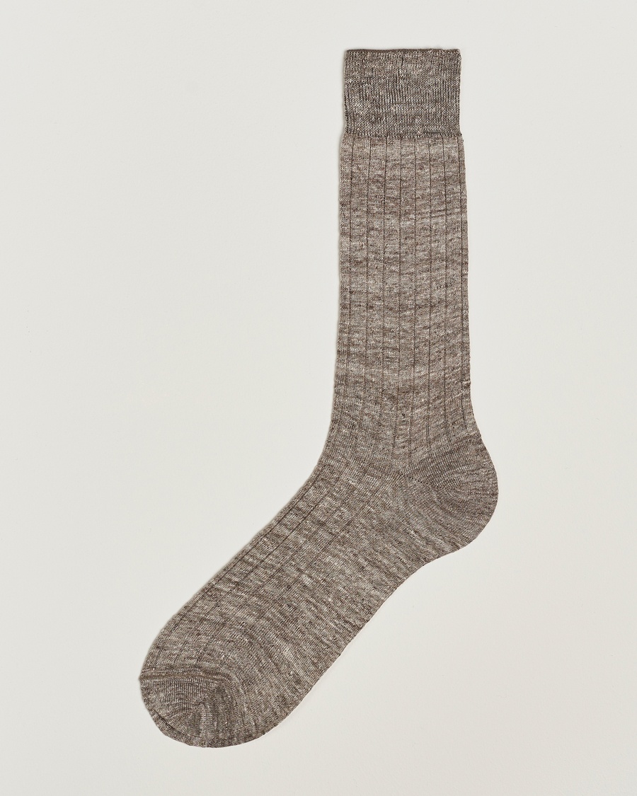 Bresciani Linen Ribbed Short Socks Brown Melange – Bruin