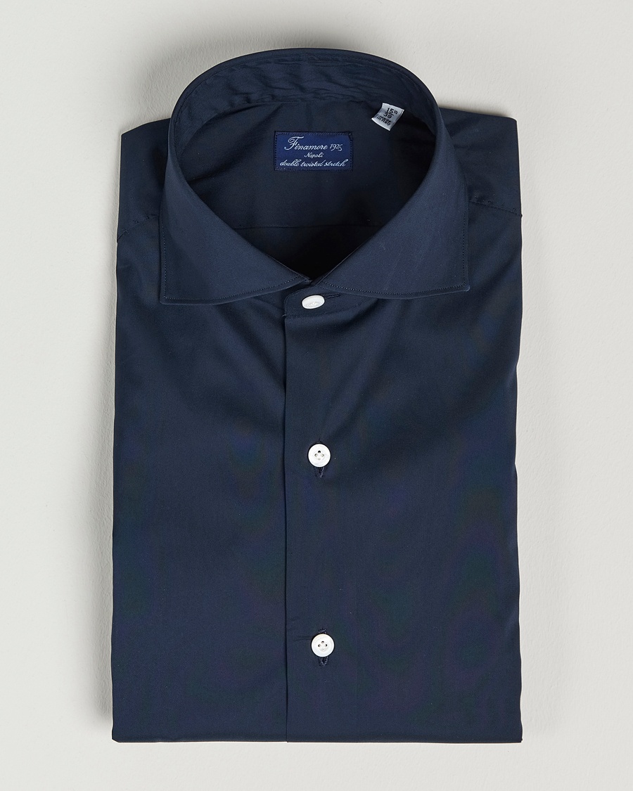 Finamore Napoli Milano Slim Fit Stretch Shirt Navy – Blauw