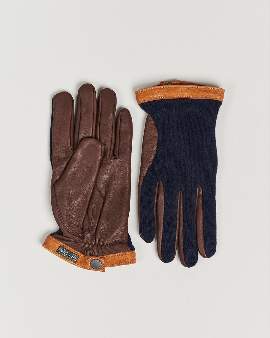 Hestra Deerskin Wool Tricot Glove Blue/Brown – Blauw