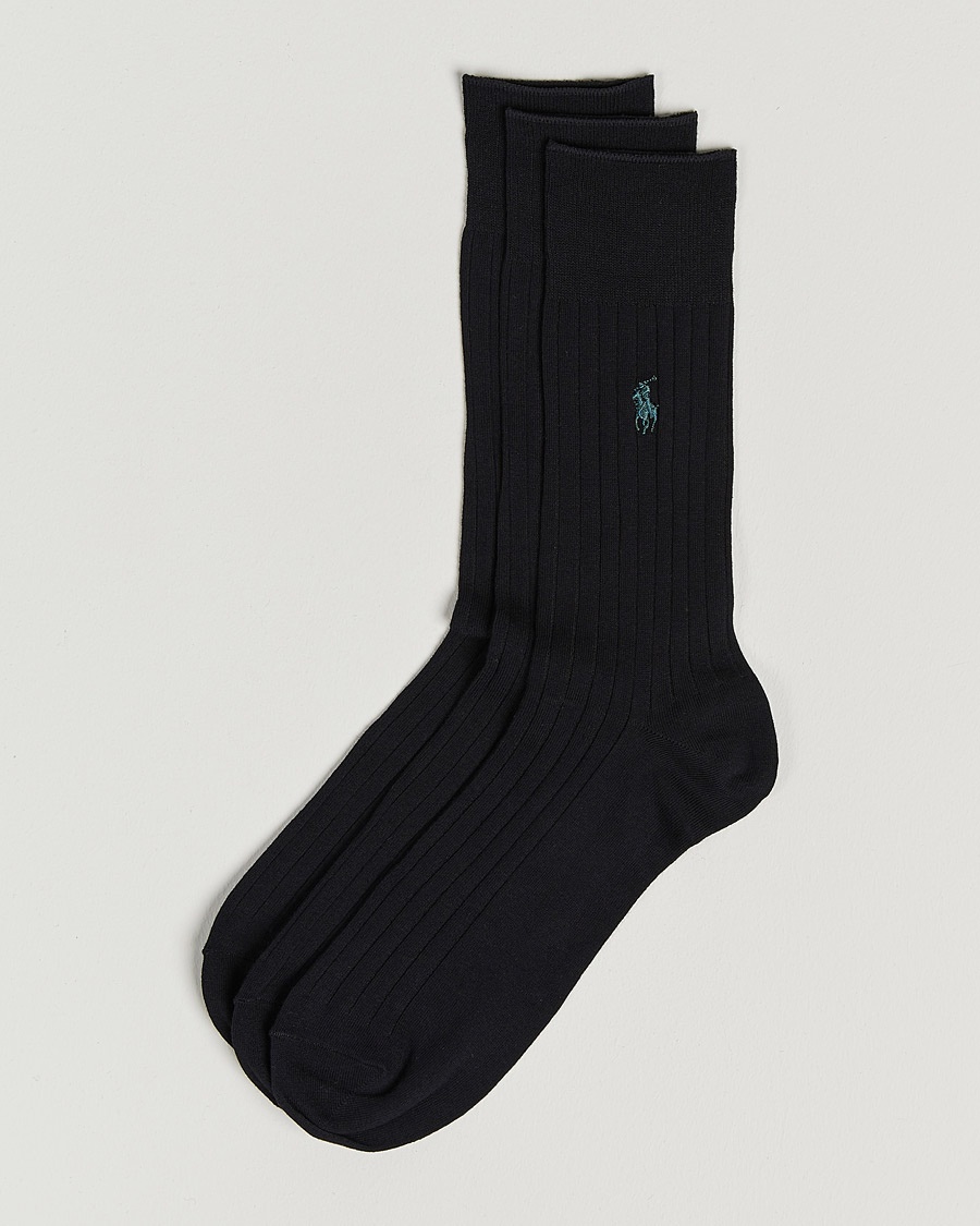 Polo Ralph Lauren 3-Pack Egyptian Rib Crew Socks Black – Zwart
