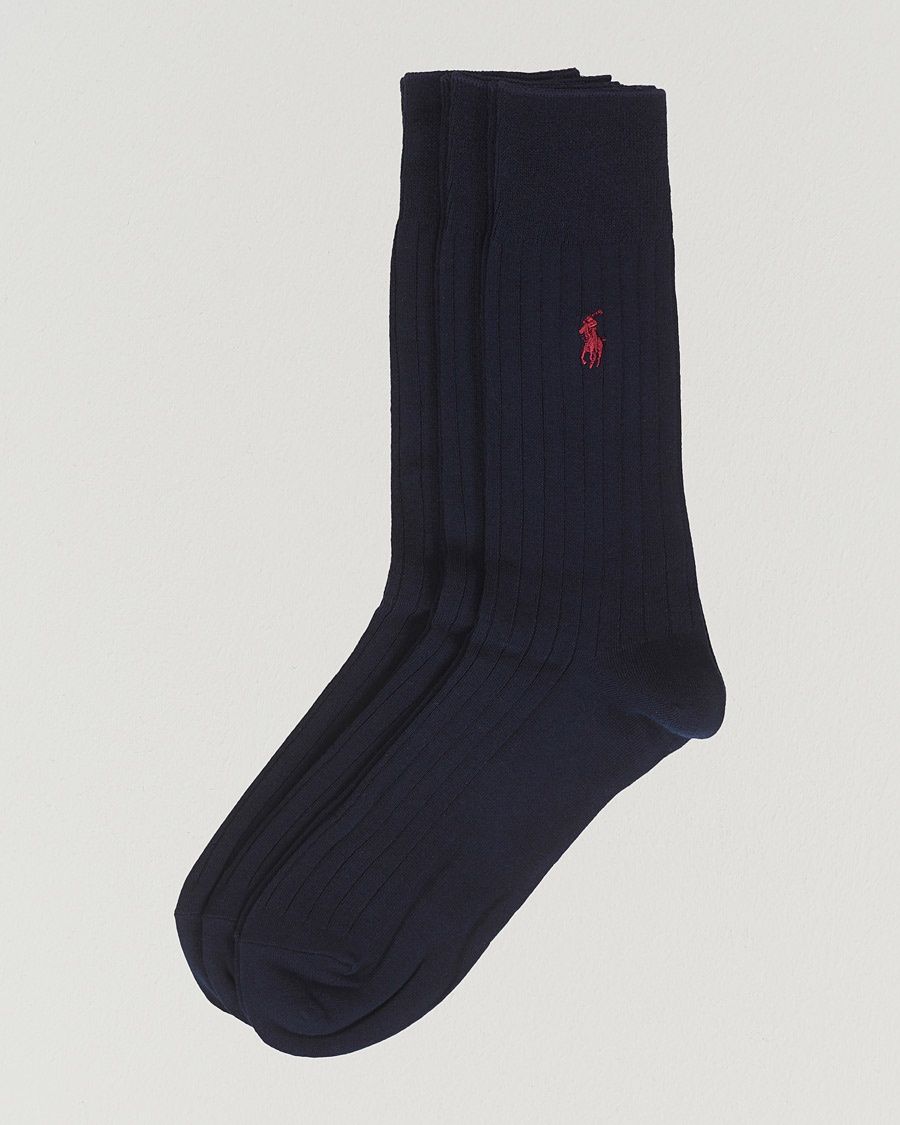 Polo Ralph Lauren 3-Pack Egyptian Rib Crew Socks Navy – Blauw