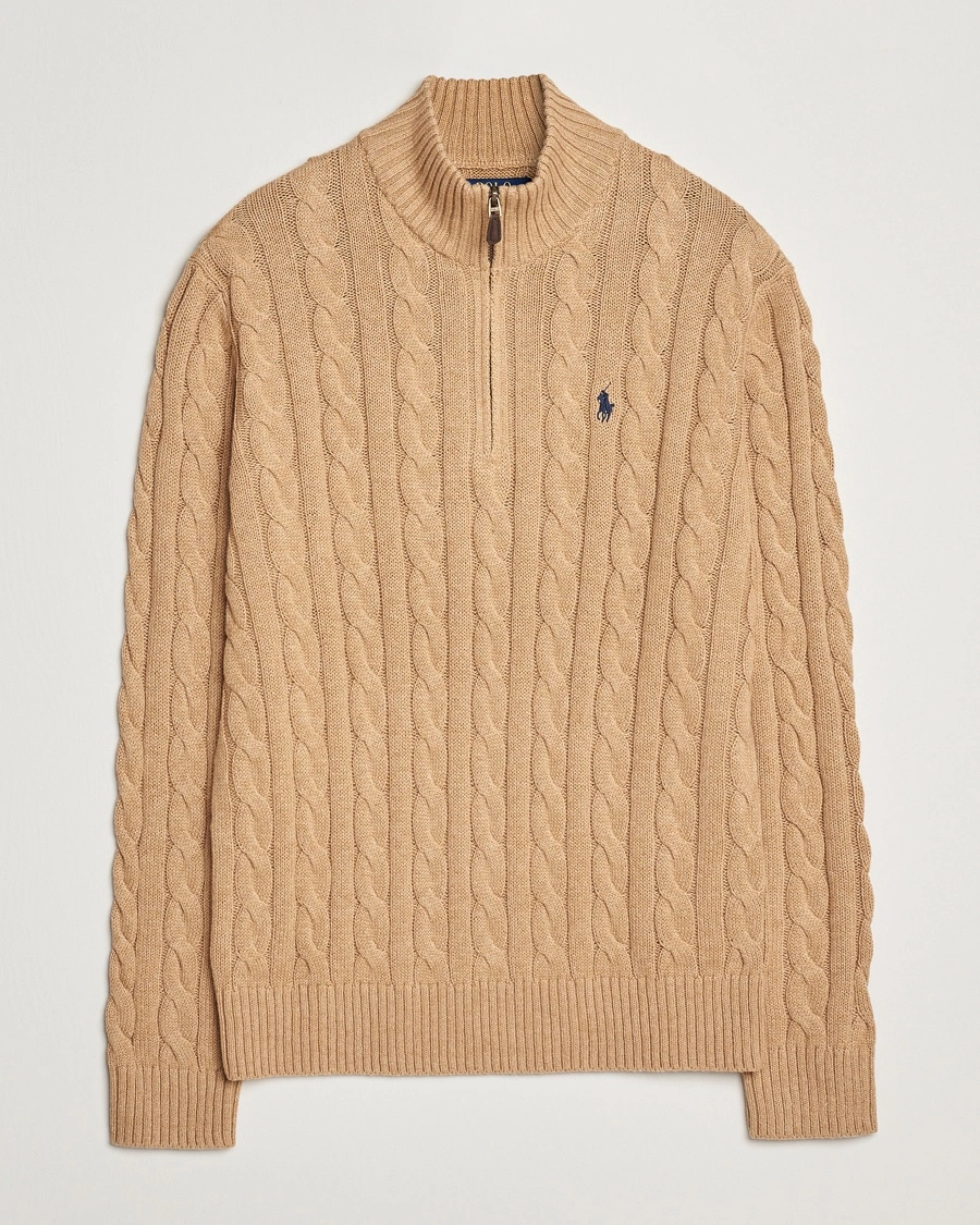 Polo Ralph Lauren Cotton Cable Half Zip Camel Melange – Beige