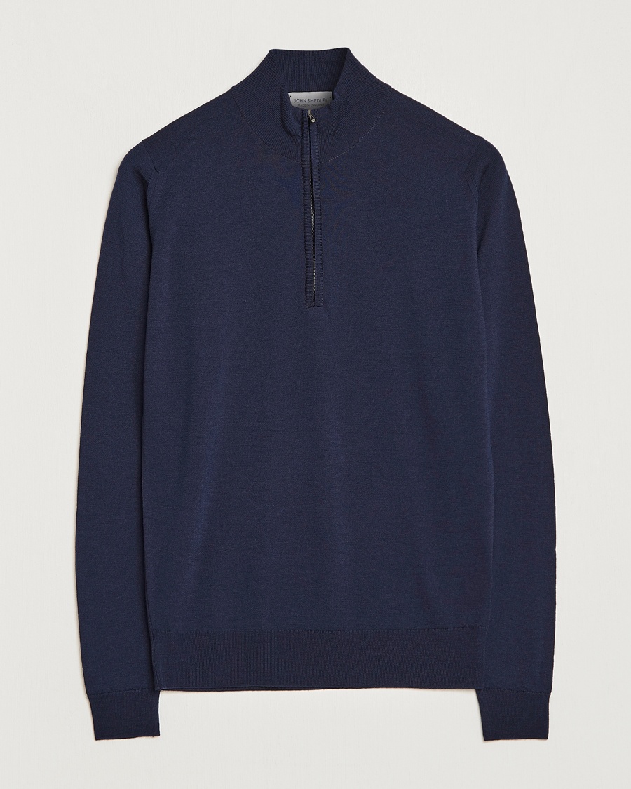 John Smedley Barrow Extra Fine Merino Half Zip Midnight – Blauw